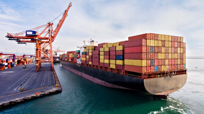 Shipping container at dockside