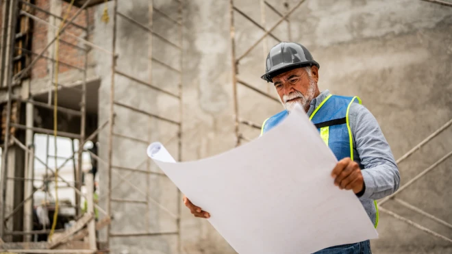 Construction worker with helmet