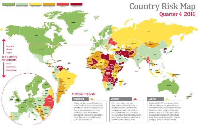 Carte des Risques Pays Atradius Janvier 2017