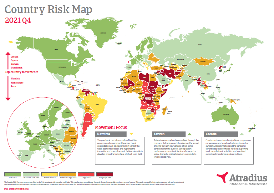 Carte des Risques Pays Atradius Q4 2021